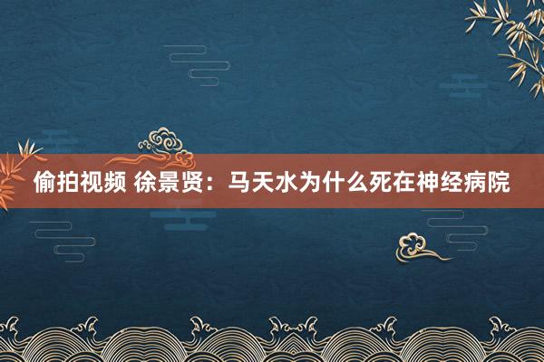 偷拍视频 徐景贤：马天水为什么死在神经病院